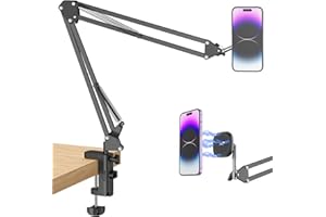 VRIG DIRECT VRIG Magnetic Phone Holder Mount for Desk,MagSafe Flexible Overhead Phone Mount Stand,360° Free Adjustable Long Arm Cell Phone Stand for Desk/Bed for iPhone and More/Android,Magnetic Ring Included