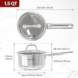 SUNHOUSE 1.5 Quart Sauce Pan, 18/10 Stainless Steel