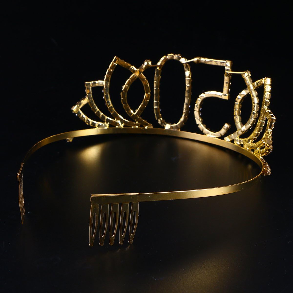 Frcolor 50th Birthday Tiara Crystal Rhinestone Women 50th Birthday Crown with Combs (Gold), Golden,Gold - Image 5
