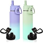 Volhoply 20oz Insulated Stainless Steel Water Bottle With Straw Lid Bulk 2 Pack,Kids Double Wall Vacuum Cups With Handle,Reusable Outdoor Sports Camping Metal Bottles,Travel Flask Keep Cold(Mix,2)