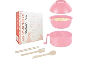 RORBAM Microwave Ramen Cooker,Ramen Bowl With Chopsticks and Spoon,For Office College Dorm Room Essentials Instant Lunch Ideal for Shin and Buldak Ramen Noodle On The Go, Dishwasher-Safe,BPA-Free. (Pink)