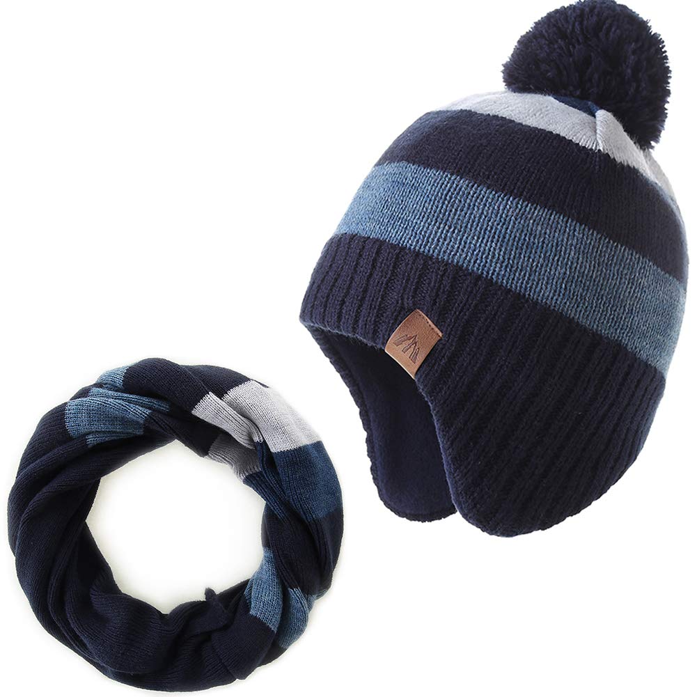 AHAHA Boys Winter Hat Fleece-Lined Skiing Toddler Hat Scarf Set Upgrade Knit Earflap Beanies for Kids