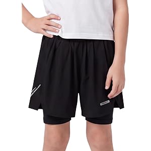 vfvBaby Boys Running Shorts with Compression Liner 2-in-1 5-16Y | Quick Dry Gym Shorts for Sports Soccer