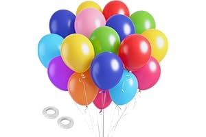 BOMSI Balloons Assorted Colors Rainbow Decorations 100 Pack 12 inch Round Bright Latex Colorful Balloons for Birthday Baby Shower Wedding Party Birthday Decorations Supplies Arch Garland