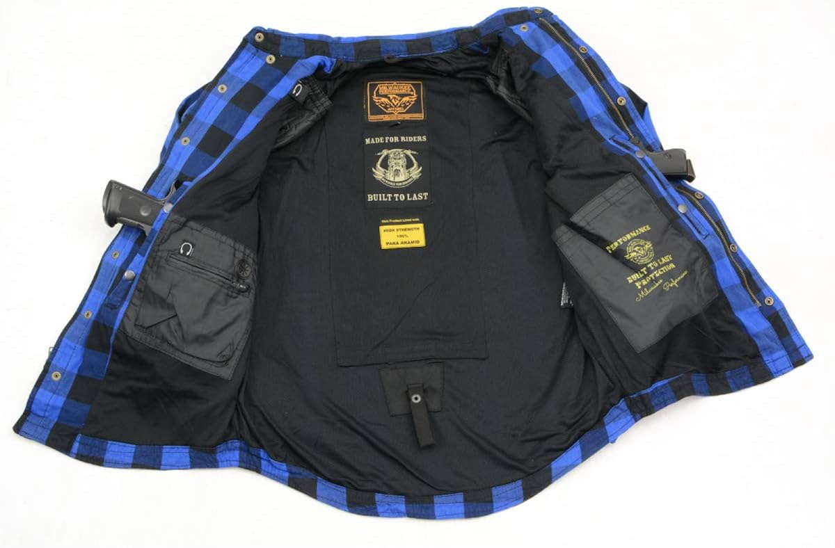 Milwaukee Leather MPM1634 Men’s Armored Checkered Flannel Biker Shirt with Aramid by DuPont Fibers: Automotive