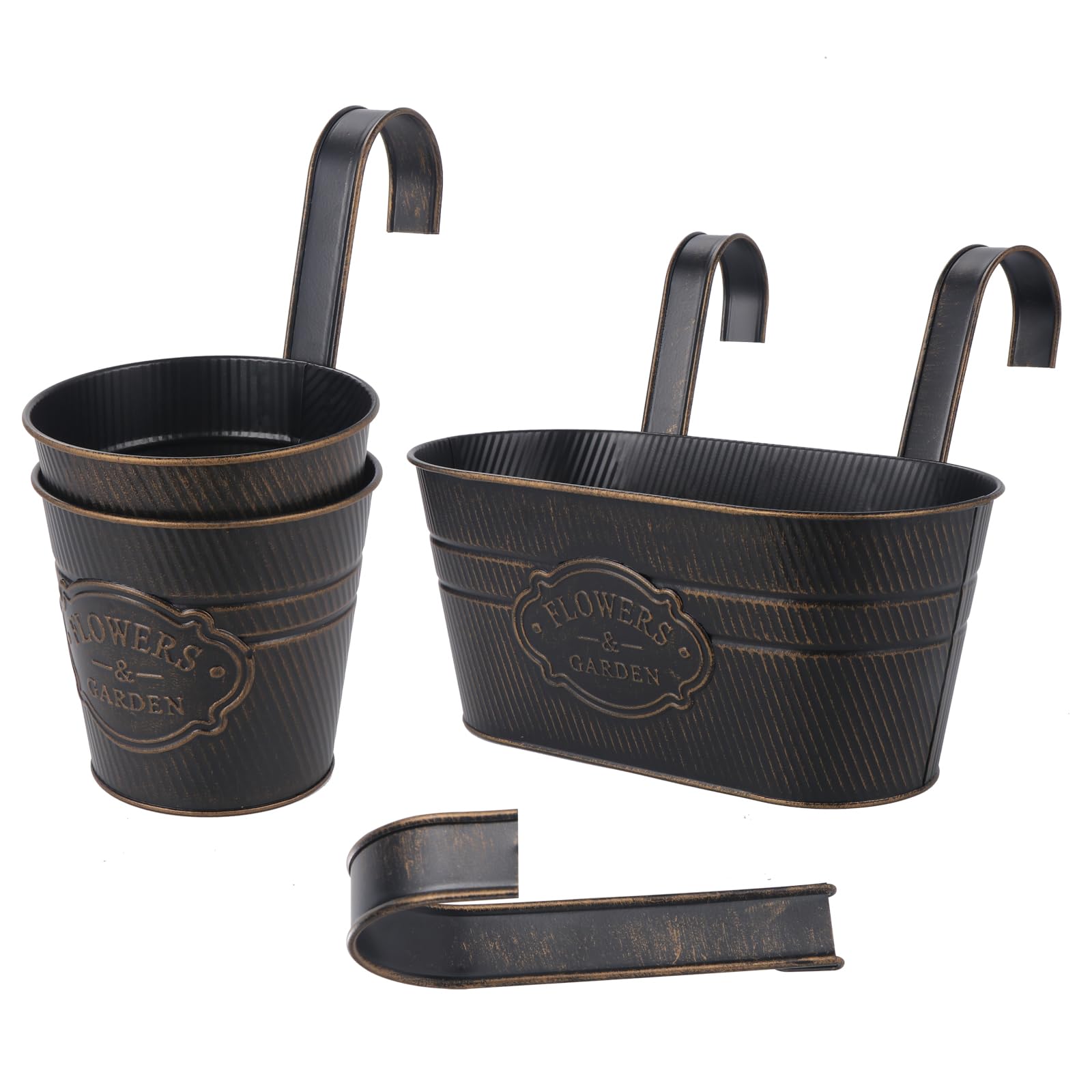Coolty 3pcs Vintage Metal Flower Pots Wall Planter Hanging Plant Pots for Fence Balcony Garden Planter Home Decor with Detachable Hook (Round+Oval)