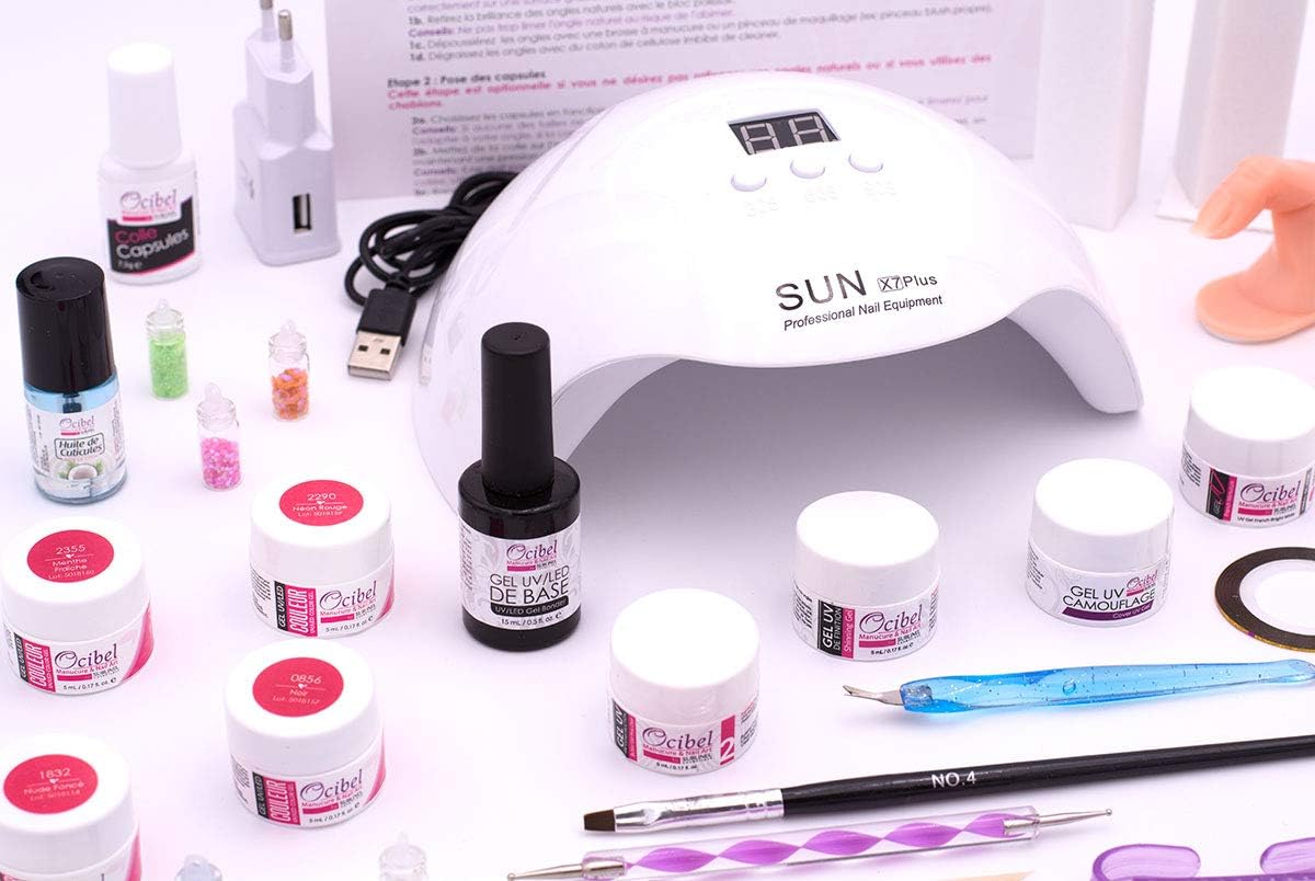 Ocibel Coffret Noël Kit Xl Manucure Faux Ongles Lampe Leduv 48w Gels 3 Etapes 4 Gels Couleurs Manucure Faux Ongles Et Nail Art
