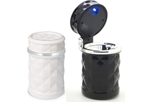 Elite Brands USA Car Cupholder Travel Ashtray with Lid and LED Light, Decorative Cigar Ash Bucket, Cigarette Ashtray, Car Waste Bin, Value Pack of 2