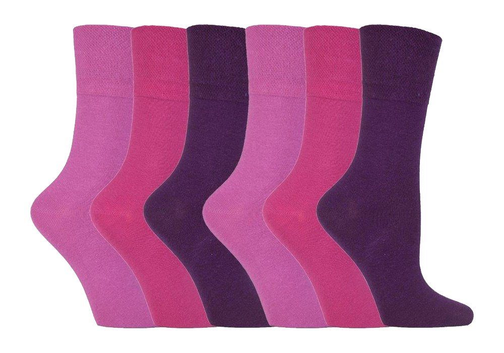 IOMI Footnurse - Ladies 6 pack loose non elastic diabetic socks with hand linked toe seams 4-8 uk, Pink, 4-8 UK