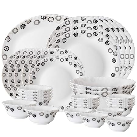 Larah By Borosil Universe Opalware Dinner Set, 33-Pieces, White
