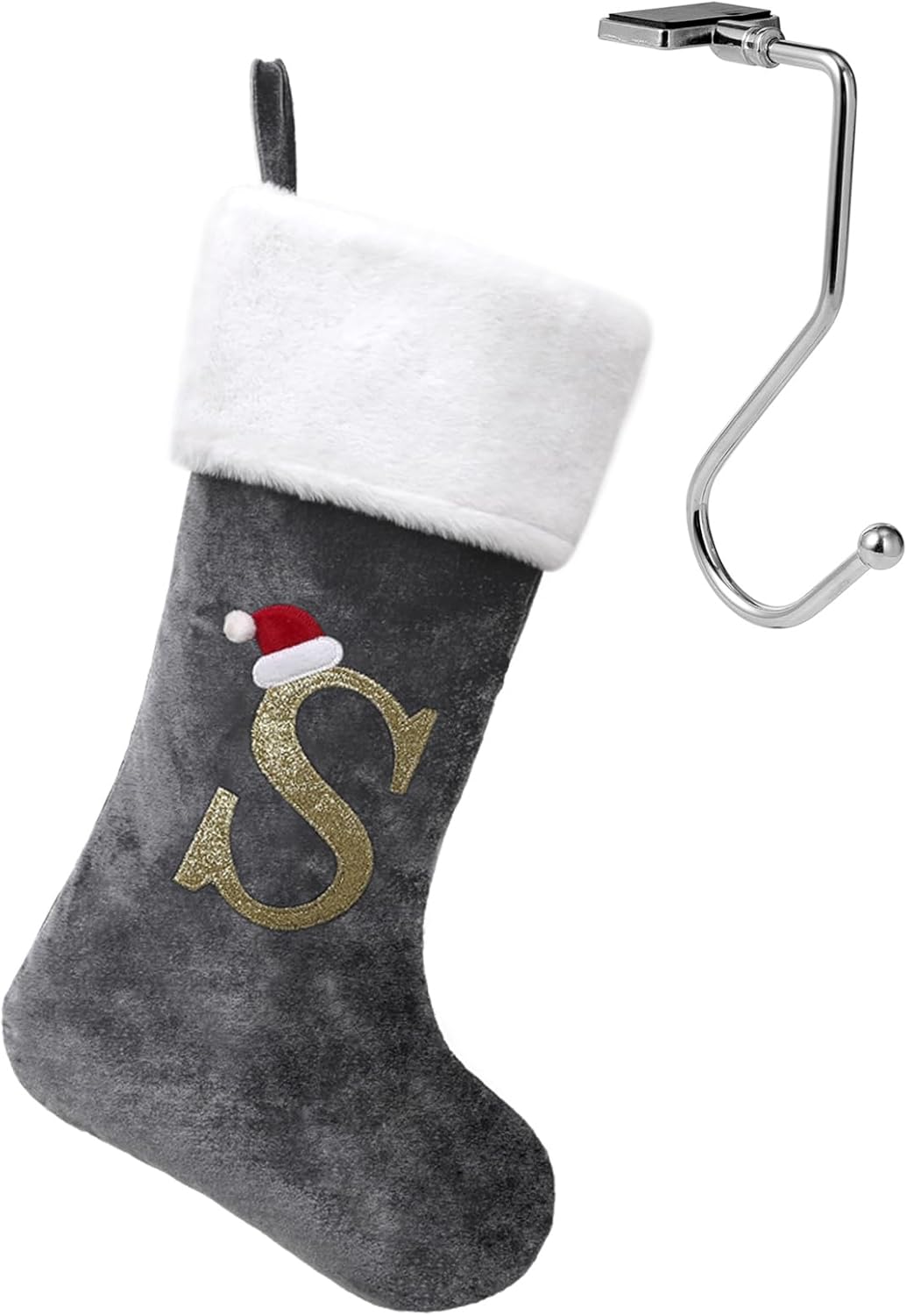 Stockings & Holders - infleesh 20 Inches Grey Monogrammed Christmas Stockings Holder with Letters,Super Soft Christmas Stockings Large Monogram Stockings Red Letter Stockings for Christmas Holiday Xmas Gift