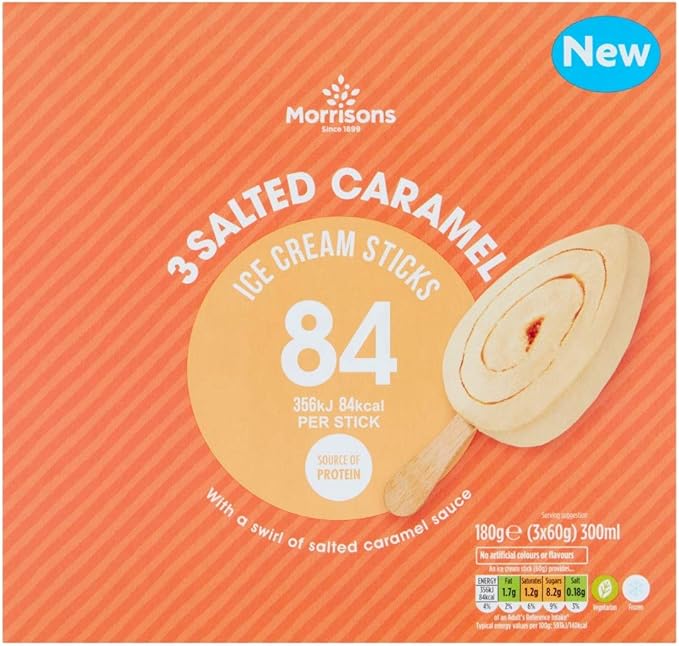 Morrisons Salted Caramel Ice Cream Sticks 3 x 60g (180g) (Frozen) Amazon.co.uk Grocery