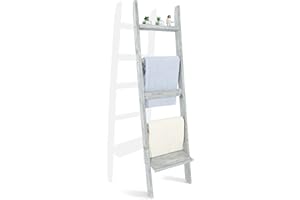 NIUBEST 67 Inch Large Wooden Blanket Ladders for The Living Room,5-Tier Ladder Shelf, Ladder Rack for Storage and Decor (Vintage Grey)