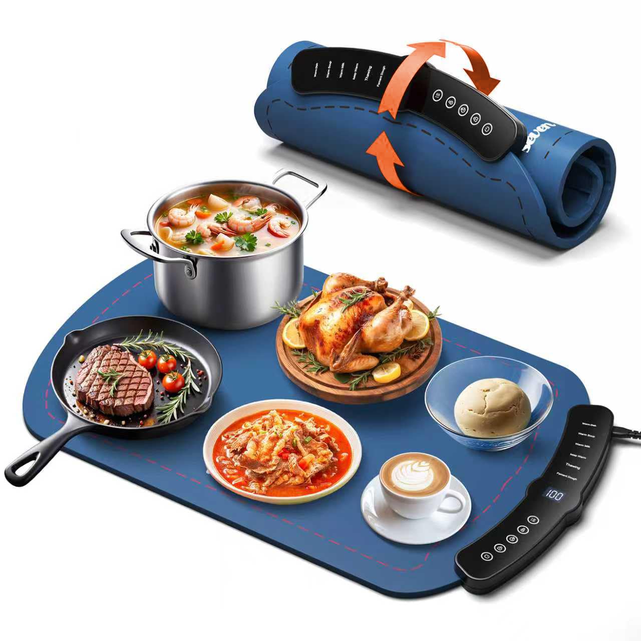 Photo 1 of Warming Mat for Food, Food Warming Mat with 7 Temp Master Aadjustable Warming Tray, Thermochromic Line, Roll Up Buffet Hot Plates Heat Pad Full Sized Electrical