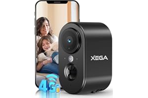 Xega 4G Cellular Security Camera Indoor Built-in SIM Card, 2K No Wi-Fi Security Camera Portable, LTE Cameras with 6000mAh Battery, PIR Motion Detection, Color Night Vision, 2-Way Audio, TF/Cloud