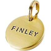 Brass Dog Tags Personalized for Pets, Handcrafted Name Tag, Durable Solid Brass, Deep Engraved, Round and Diamond Shapes, Phone Number on Back (Round)