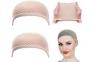 BIKBOK Black Mech Net Wig Caps for Women, Halloween Hair Net for Short Hair,Stretchy Wig Cap, 2 Pieces (NUDE_CLOSE)