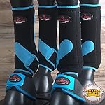 4+2 PK L- HILASON HORSE MEDICINE SPORTS BELL BOOTS FRONT REAR BLACK TURQUOISE