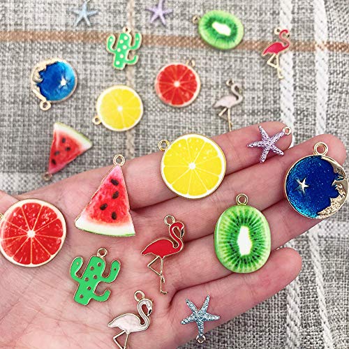Alloy Charms Pendants Fruit Dangle Charms Flamingo Beads Enamel Pendants for Jewelry Making (20 Pieces)
