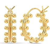 LeCalla 925 Sterling Silver Chunky Hoop Earrings for Teen Women | Double Beaded Hoop Earrings | Small Classic Click-Top Hoop Earring's