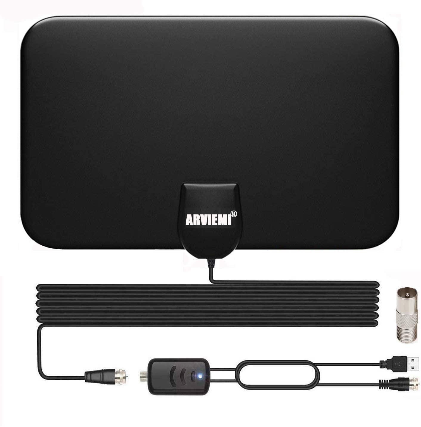 ARVIEMI TV Aerial, Indoor TV Aerial, Over 120+Miles Long Range Access Freeview TV Aerial- Support 4K 1080P HD/VHF/UHF Freeview Channels for All Types Built-in Tuner Home Smart Television/Radio