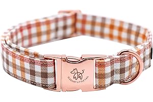 Elegant little tail Fall Dog Collar, Autumn Pet Collar Durable Yellow Plaid Dog Collars Male or Female Holiday Pet Gift Adjustable Dog Collar for Large Dogs