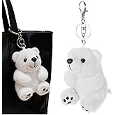 Polar Bear Keychain | 4" x 2.7" | Cute Bag Charms | Plush Bag Charm | Soft Fluffy Keychain | Polar Bear Stuffed Animal | Handbag Backpack Purse Decor