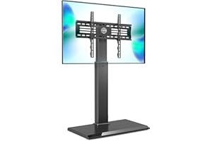 FITUEYES Iron Base Universal Floor TV Stand with Swivel Mount Space Saving for 32-75 Inch LED LCD OLED Plasma Flat Panel or Curved Screen TVs Height Adjustable Wire Management (Black)