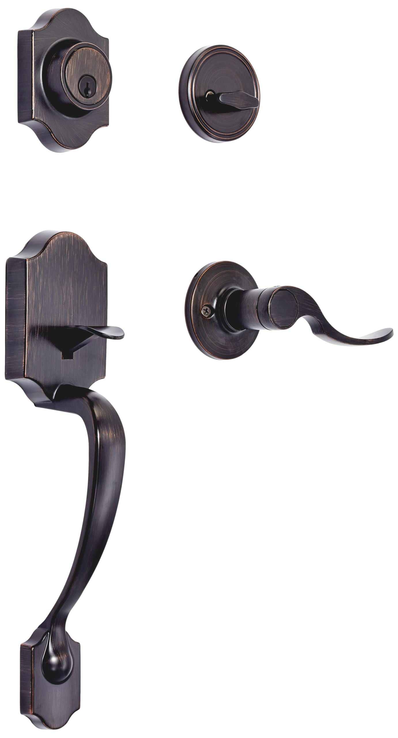 Photo 1 of Amazon Basics Front Door Lock Set, Handleset with Shelby Lever, Level Door Handle, Exterior, Single Cylinder Packs, Oil Bronze, 1-Pack