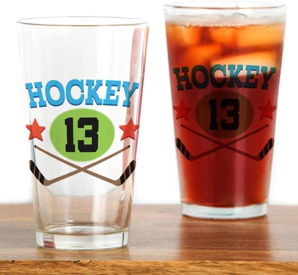 CafePress Hockey Player Number 13 Pint Glass, 16 oz. Drinking Glass