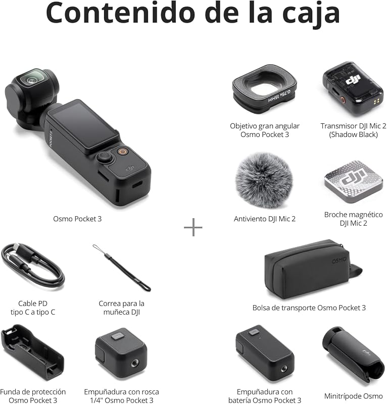 Dji osmo pocket 3 creator pack, câmera com cmos de 1'' e 4k/120 fps, estabilização de 3 eixos, rastreamento de rosto/alvo, foco rápido, inclui microfone som nítido, pequeno