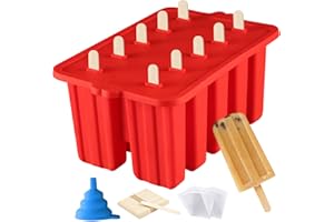AZONBEY Silicone Popsicles Molds, Homemade ICE Popsice Molds Food Grade BPA-Free with Popsicles Maker Sticks Popsicles Bags A Funnel, Popcycle Maker (Red-10 Cavity)