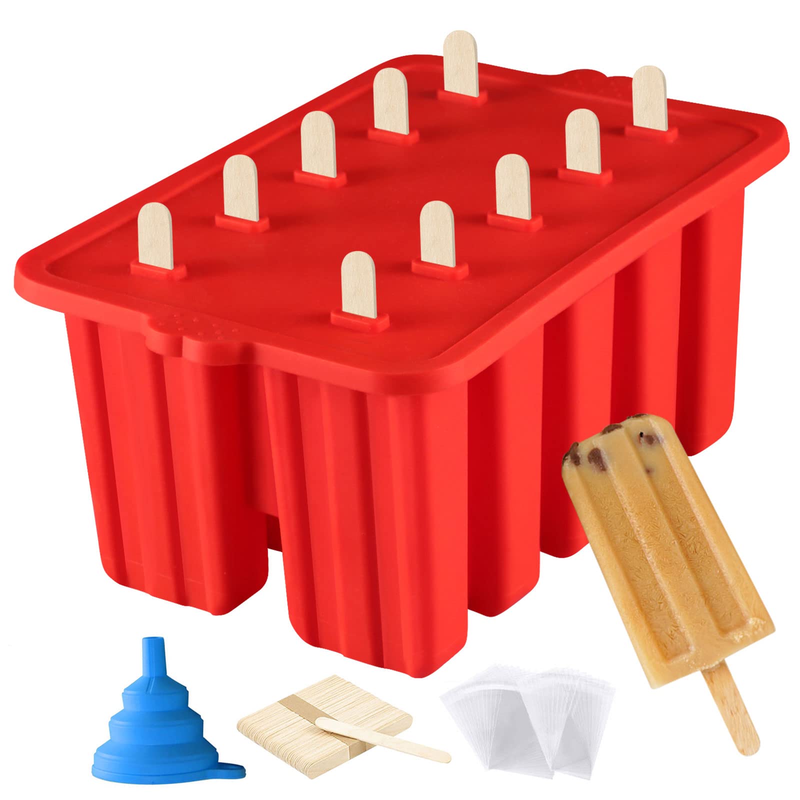 Photo 1 of Azonbey Silicone Popsicle Molds, 10 Cavity, BPA-Free, Red