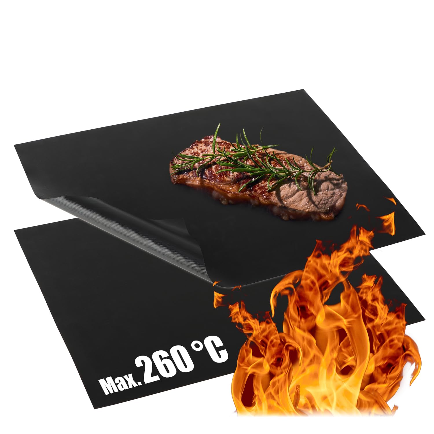 COM-FOUR® 2X BBQ Grill mat Made of Teflon - Heat-Resistant Oven mat - Non-Stick Grill foil - Grill and Baking mat - Reusable, Cut to Size, Dishwasher Safe (2 Pieces - Black)