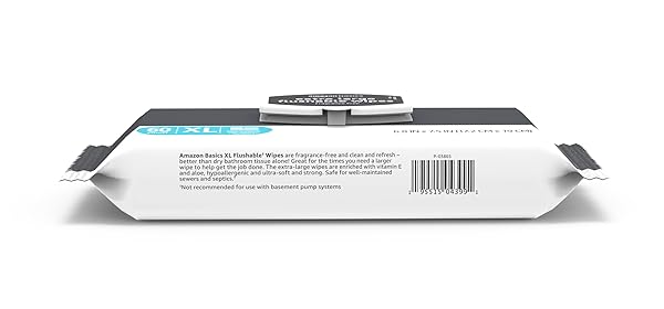 AMAZON BASICS EXTRA LARGE FLUSHABLE WIPES, FRAGRANCE FREE, PH BALANCED, WITH VITAMIN E & ALOE, HYPOALLERGENIC, 360 WIPES, 6 PACKS OF 60, RESEALABLE CLOSURE