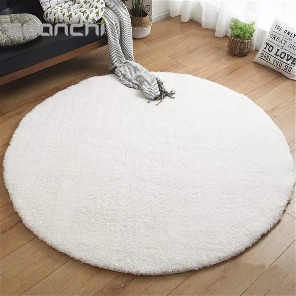 LIVEINU Deep Pile Shaggy Rug, Easy-Care, Round Rug, High Quality & High Thread Density; Water-Absorbent for Bathroom or Living Room, White, 100 cm
