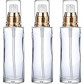 ROHIJALE 3Packs 60ml/2Oz Clear Glass Pump Dispenser Bottles Refillable Lotion Glass Bottle with Pump Empty Cosmetic Containers Travel Sample Bottles for Essential Oils Lotions DIY Skin Cares