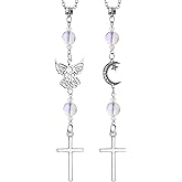 2 Pack Rear View Mirror Accessories Cross Guardian Angel Car Charm,Christian Car Jewelry Accessories,Hanging Ornaments for Rear View Mirror,Religious Gifts for Women(Iridescent White)