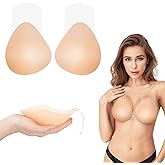 Adhesive Bra Strapless Sticky Invisible Push up Silicone Bra Reusable Backless Silicone Bra for Women(DD Cup) Creme