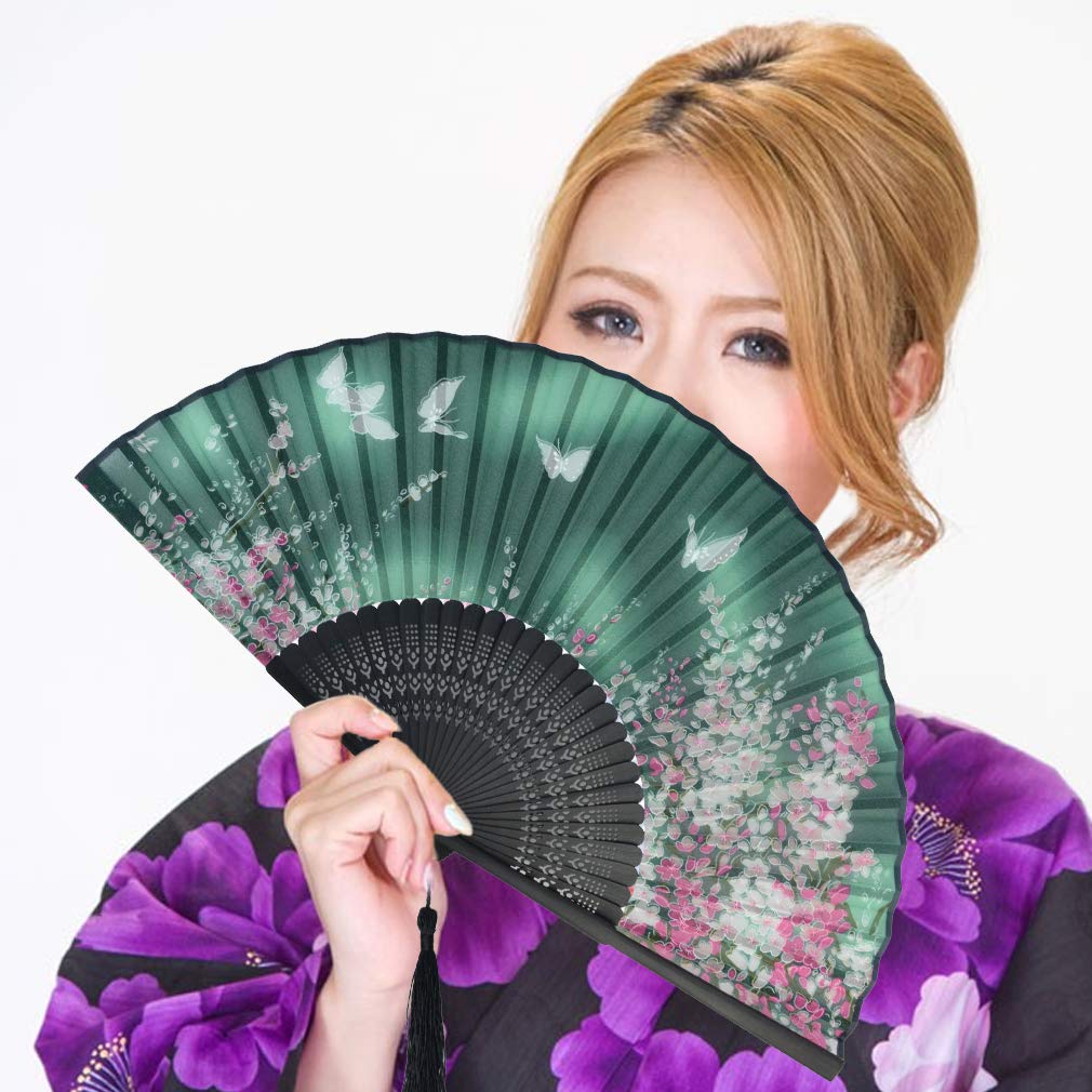 Yolyoo Hand Held Silk Folding Fans Chinese Japanese Bamboo Fans in Delicate Box,Chinese Vintage Retro Style Handcrafted Fans for Festival, Dance, Gift, Decorations