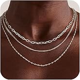 DIFOMI GoldSliver Layered Necklaces for Women,14K GoldSterling Silver Plated Choker Necklaces Stack Paperclip Box O Chain Stackable Necklaces Hypoallergenic Trendy Jewelry Gift for Women Non Tarnish