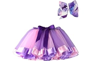 BGFKS Layered Ballet Tulle Rainbow Tutu Skirt for Little Girls Dress Up with Colorful Hair Bows