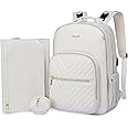LOVEVOOK Leather Diaper Bag Backpack, Quilted Baby Bag with Changing Pad & Pacifier Holder, Waterproof Travel Diaper Bags for Baby Boys Girls, Stylish and Large Capacity, Beige