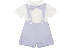 IMEKIS Baby Boy Baptism Christening Outfit Bowtie Dress Shirt Suspenders Shorts Summer Wedding Party Formal Ring Bearer Suits