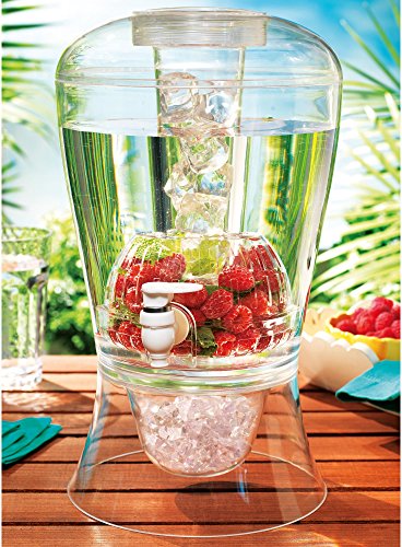 Elegant Home Large 2 Gallon Beverage Dispenser on Stand with Spout – Ice Base Keep Juice and Drinks Cold – Acrylic Jug with Fruit and Tea Infuser and Spigot Perfect for Parties - Thumbnail 2