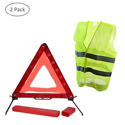 YoungRich Warnweste Set 1x Reflexions Notfalldreieck Warndreieck mit Einem Roten PVC Kasten und 1x Verkehrs Reflektierende Wa