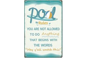 YOYI ART Funny Pool Rules Signs Outdoor - Vintage Metal Tin Signs for Pool, Patio, Outside, Deck, Beach, Backyard Wall Decor Accessories, 8 x 12 inch
