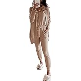 Fessceruna Womens Waffle Knit 3 Piece Lounge Sets Pajama Tank Top Long Sleeve Cardigan and Pants Loungewear Outfit