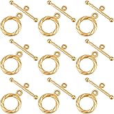 Beebeecraft 1 Box 50 Sets Toggle Clasp 24K Gold Plated Twisted Round OT Toggle Clasp Connector for Jewelry Making Bracelet Necklace DIY