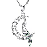 TIGER RIDER Peacock Necklace for Women Sterling Silver Moon Celtic Pendant Jewelry for Peacock Lovers